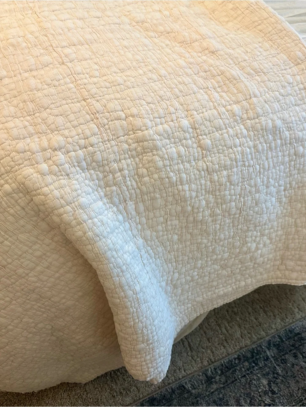 Pottery Barn Cream Quilted Coverlet and matching shams
